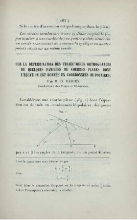 Sur la détermination des trajectoires orthogonales de quelques familles de courbes planes dont l'équation est donnée en coordonnées bi-polaires.