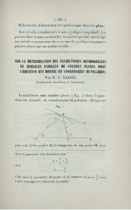 Sur la détermination des trajectoires orthogonales de quelques familles de courbes planes dont l'équation est donnée en coordonnées bi-polaires.