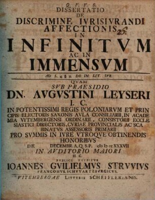Dissertatio de discrimine iurisiurandi affectionis in infinitum ac in immensum ad L.4. §.2. de in lit. iur.