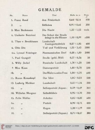 Gemälde (Nr. 1-24)