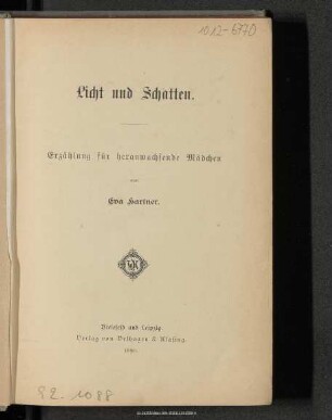 Licht und Schatten : Erzählung für heranwachsende Mädchen
