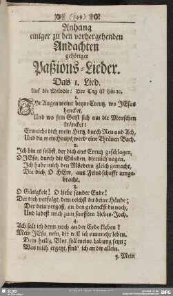 Anhang einiger zu den vorhergehenden Andachten gehöriger Paßions-Lieder
