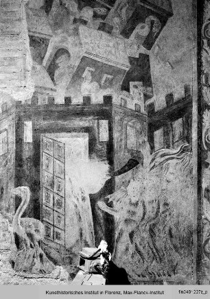 Ausmalung mit Bildern zur Kirche der Endzeit : Szenen der Apokalypse : Apokalypse: Einsturz Babylons; das Gottesvolk verlässt die Stadt