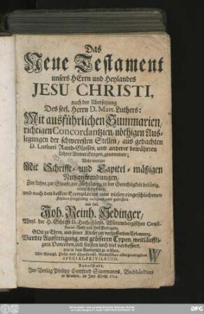 Das Neue Testament unsers Herrn und Heylandes Jesu Christi