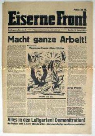 Wochenzeitung der Eisernen Front u.a. mit Aufrufen zum verstärkten Kampf gegen die Nazis