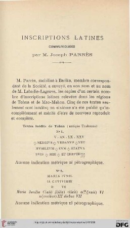 Sér. 5: Inscriptions latines communiquées