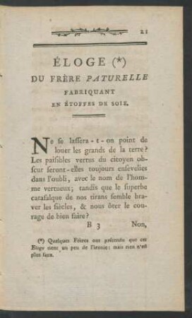 Éloge (*) du frère paturelle fabriquant en étoffes de soie