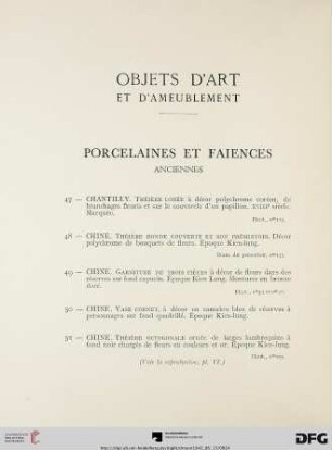Porcelaines et Faiences anciennes (Nr. 47-73)