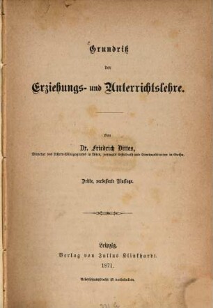 Grundriss der Erziehungs- und Unterrichtslehre