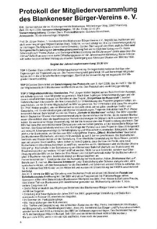 Protokoll der Mitgliederversammlung des Blankeneser Bürger-Vereins e.V.