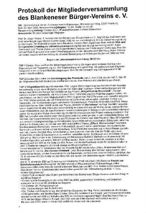 Protokoll der Mitgliederversammlung des Blankeneser Bürger-Vereins e.V.