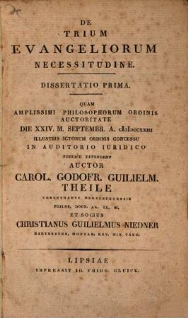 De trium evangeliorum necessitudine : diss. I.