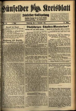 Erste Ausgabe vom Donnerstag, den 17. September 1931.