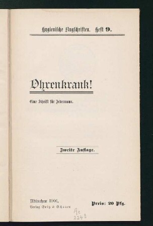 Ohrenkrank! : Eine Schrift für Jedermann