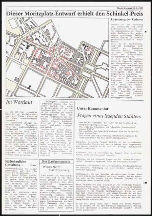 Moritzplatz, Berlin-Kreuzberg Schinkelwettbewerb 1983: »Moritz-Express Planungsausgabe vom 30.2.1983« Seite 2: Lageplan und Text