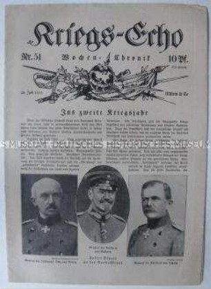 Illustriertes Wochenblatt "Kriegs-Echo" zum Beginn des zweiten Kriegsjahres