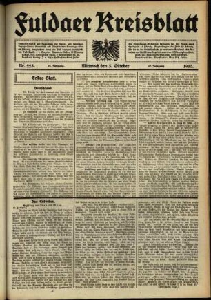Erste Ausgabe vom Mittwoch, den 05. Oktober 1910.