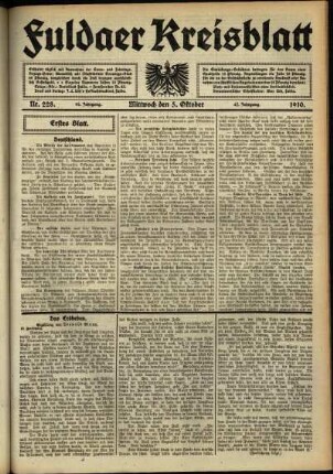 Erste Ausgabe vom Mittwoch, den 05. Oktober 1910.