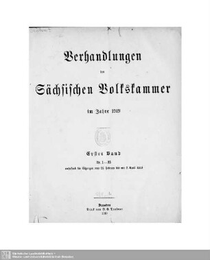 1919/20,1: Verhandlungen der Sächsischen Volkskammer