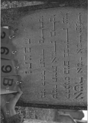 Grabstein 269 (Index: 99786818) Maße HxBxT: 112x58x13 cm Symbolik: Beschneidungsmesser Besonderheit: kulturhistorisch wertvoll / hist.-wiss. Gründe (Gemeindestellung): Grabstein 269B