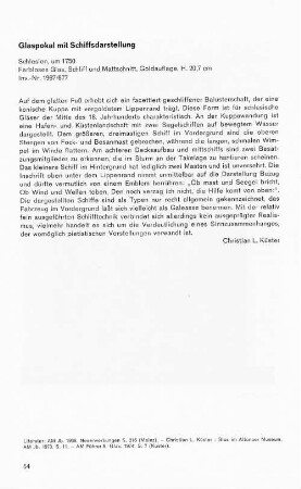Glaspokal mit Schiffsdarstellung