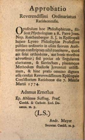 Cursus Biennalis Philosophiae Et Matheseos Universae. [3], [Psychologia]