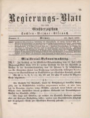 38. Ministerial-Bekanntmachung, die Abänderung des Sparkassenstatuts von Weimar betreffend
