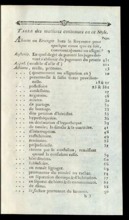 Table des matieres contenues en ce Style