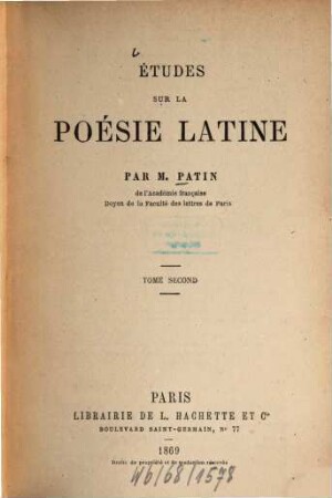 Études sur la poésie latine, 2