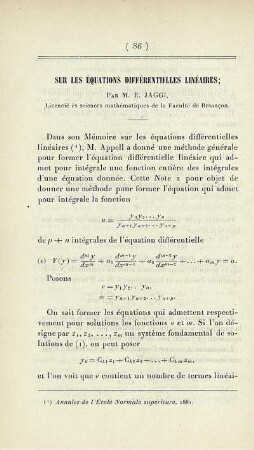 Sur les équations différentielles linéaires.