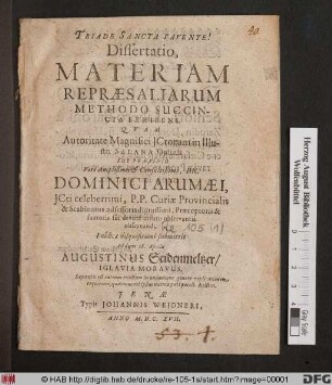 Dissertatio, Materiam Repraesaliarum Methodo Succincta Exhibens