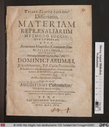 Dissertatio, Materiam Repraesaliarum Methodo Succincta Exhibens
