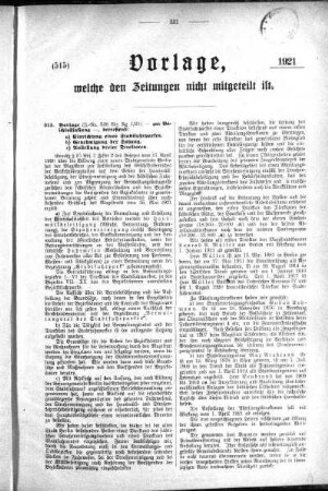 Anlagen: (515), Vorlagen, welche den Zeitungen nich mitgeteilt sind, 03. Juni 1921