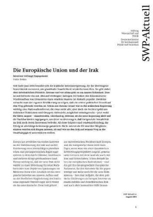 Die Europäische Union und der Irak : Interesse verlangt Engagement
