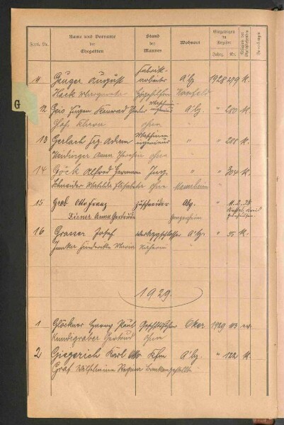 Standesamtsbuch der Stadt Aschaffenburg: Register Eheschließungen 1927 - 1929