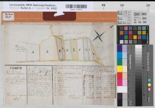 Sieker (Bielefeld) Teilung des Sieker Ellern mit Register um 1780 o.M. 13,5 x 37 kol. Zeichnung Graf Spez.Verz. Markenkarten XIII Nr. 9