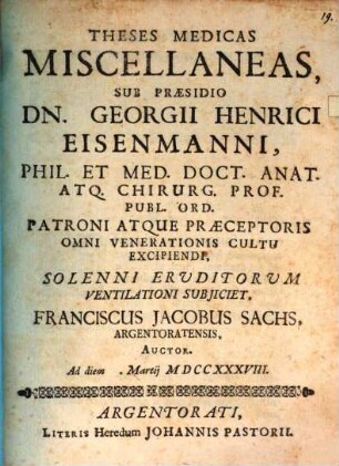 Theses medicas miscellaneas