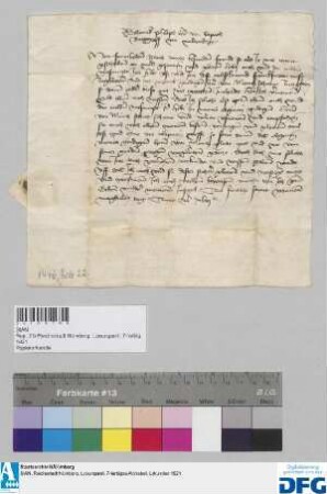 Schennck Philipps Herr von Erpach, Burggraf zu Miltenberg sagt für die Nürnberger Kaufmannschaft im Namen und Auftrag des Erzbischofs von Mainz zur Frankfurter Herbstmesse Geleit zu.