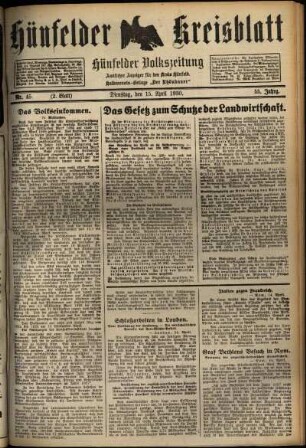 Zweite Ausgabe vom Dienstag, den 15. April 1930.