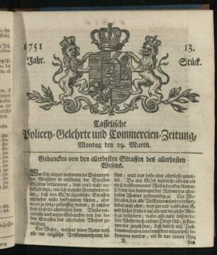 13. Stueck, Montag den 29. Martii 1751