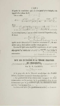 Note sur un passage de la théorie analytique des probabilités.