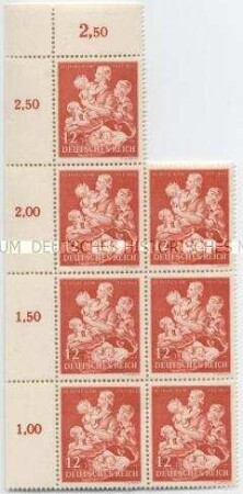 Fragment eines Bogens mit 7 Sondermarken zum 10. Winterhilfswerk