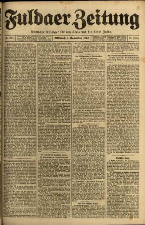 Erste Ausgabe vom Mittwoch, den 03. November 1920.