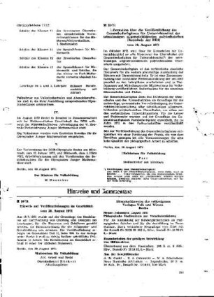Hinweis auf Veröffentlichungen im Gesetzblatt : 20/71 vom 30. August 1971 ; [Hinweise und Kommentare]