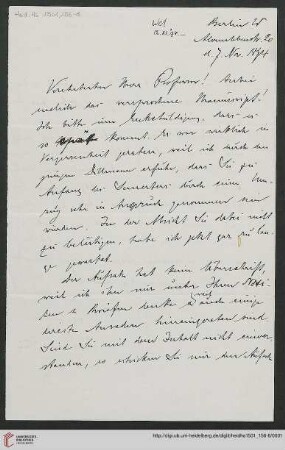 Korrespondenz Otto Puchstein/Carl Bezold: Brief von Otto Puchstein an Carl Bezold