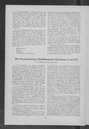 Die Gemeinnützige Darlehnskasse Hamburg G.m.b.H.