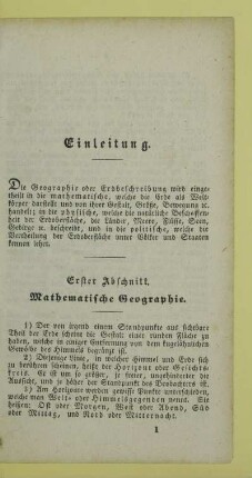 Erster Abschnitt. Mathematische Geographie