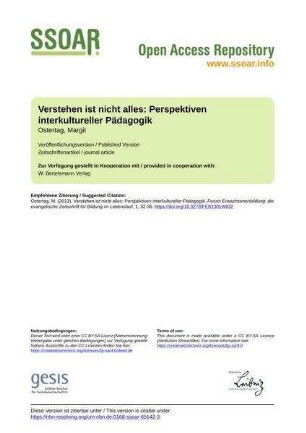 Verstehen ist nicht alles: Perspektiven interkultureller Pädagogik