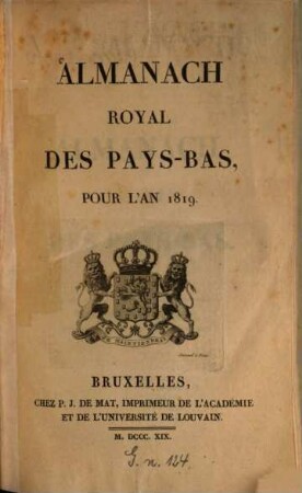 Almanach royal des Pays-Bas : pour l'an ... 3. 1819