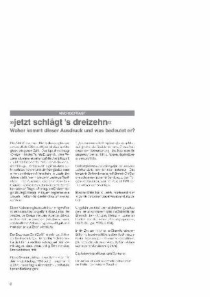 Nachgefragt : "jetzt schlägt's dreizehn"